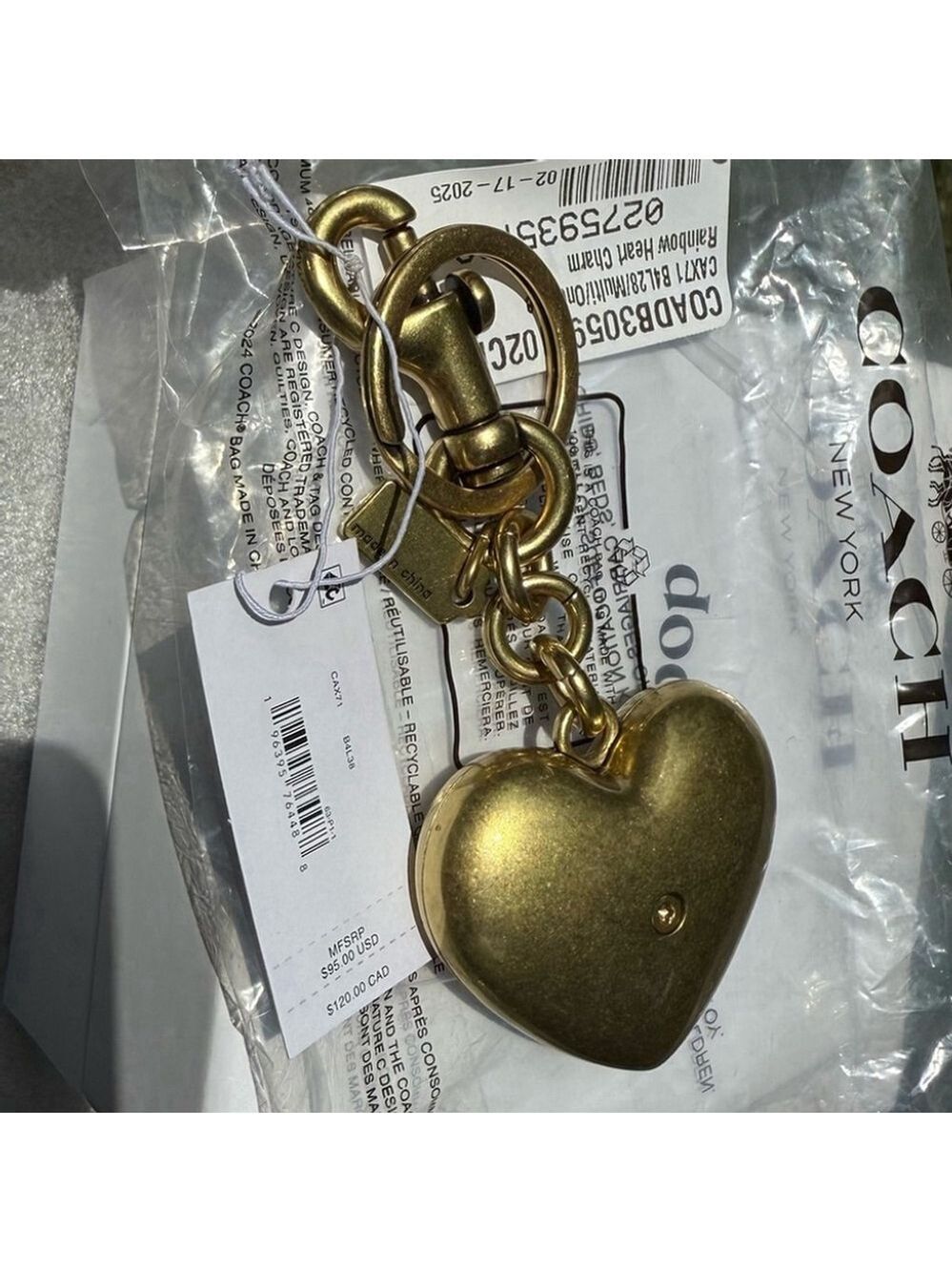 NEW Coach Rainbow Heart Bag Charm with Brass & Enamel Finish CAX71 NWT - Picture 7 of 8